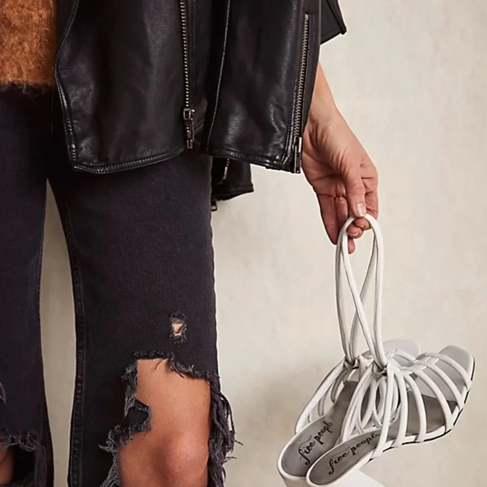 Free People White Strappy Block Heels Colette Sandal 8